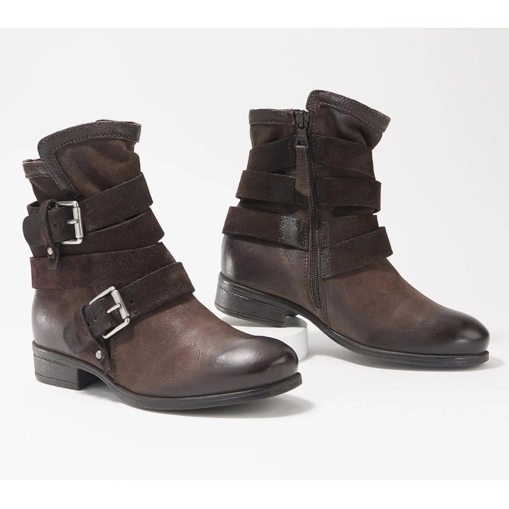 Miz Mooz Leather Buckle Medium Boots Shane  Mocha Brown  39 8.5 9 Shoe Boot moto